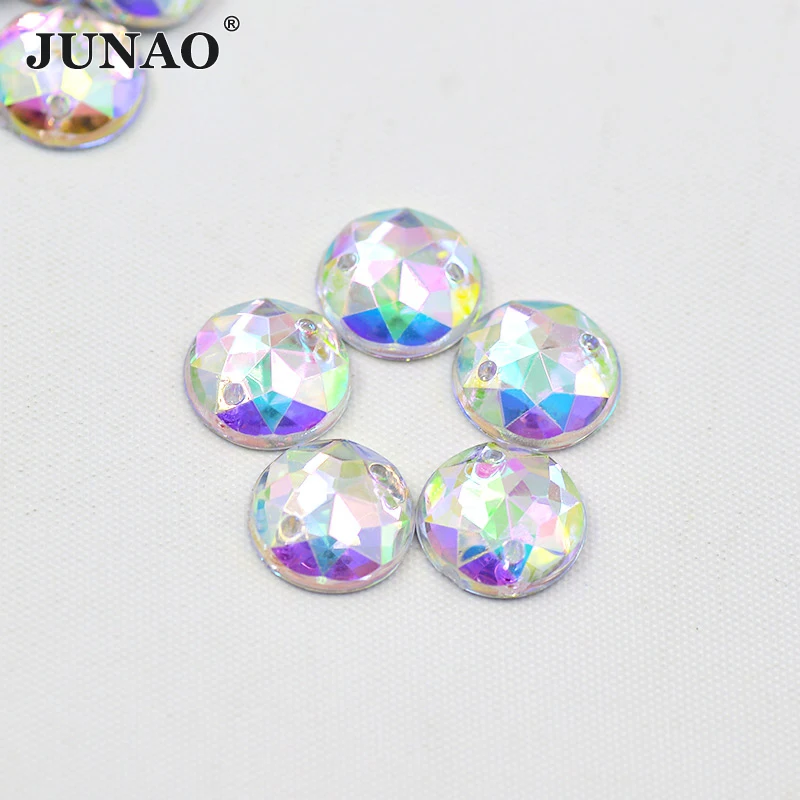 JUNAO 6 8 10 12 18 20 30 52mm Sewing Clear Round Acrylic Rhinestones Appliques Flatback Crystal Stones For DIY Jewelry Making