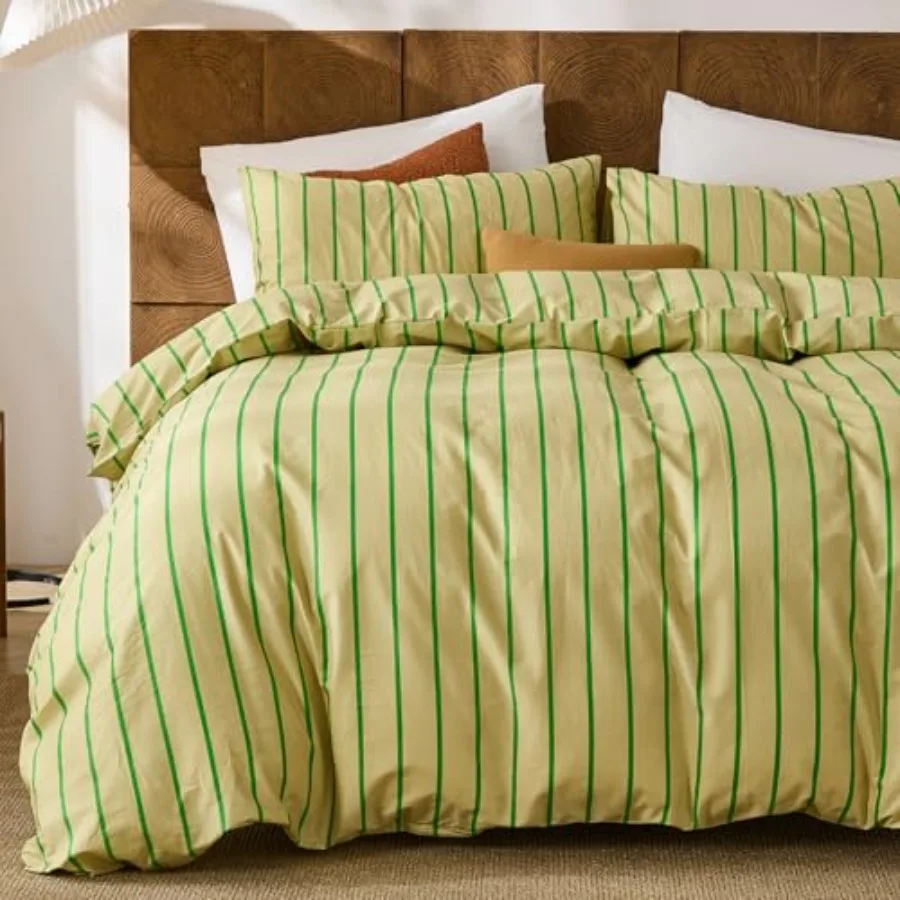 

Striped Duvet Cover Set Size - 100% Cotton Duvet Cover Set, Khaki and Green Stripes Pattern Comforter Cover 3 Pieces, Soft Line