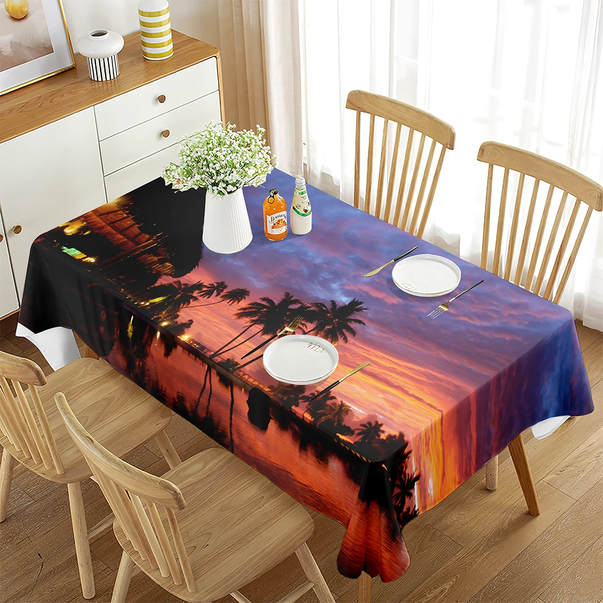 Hawaii Tablecloth, Waterproof and Wipeable Table Cloth for Restaurant Kitchen Dinner,Beach Modern Washable Polyester Table Cover