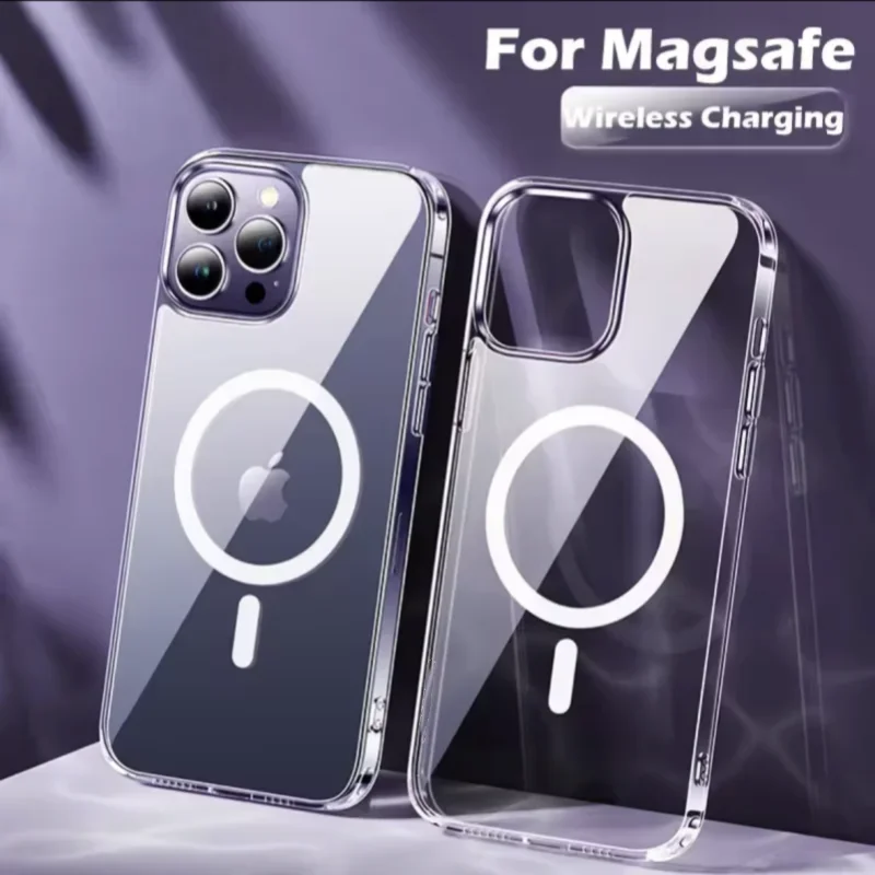 Original Transparent Silicone Phone Case For iPhone 11 12 13 14 15 Pro Max Plus For Magsafe Magnetic Soft Shockproof Clear Cover