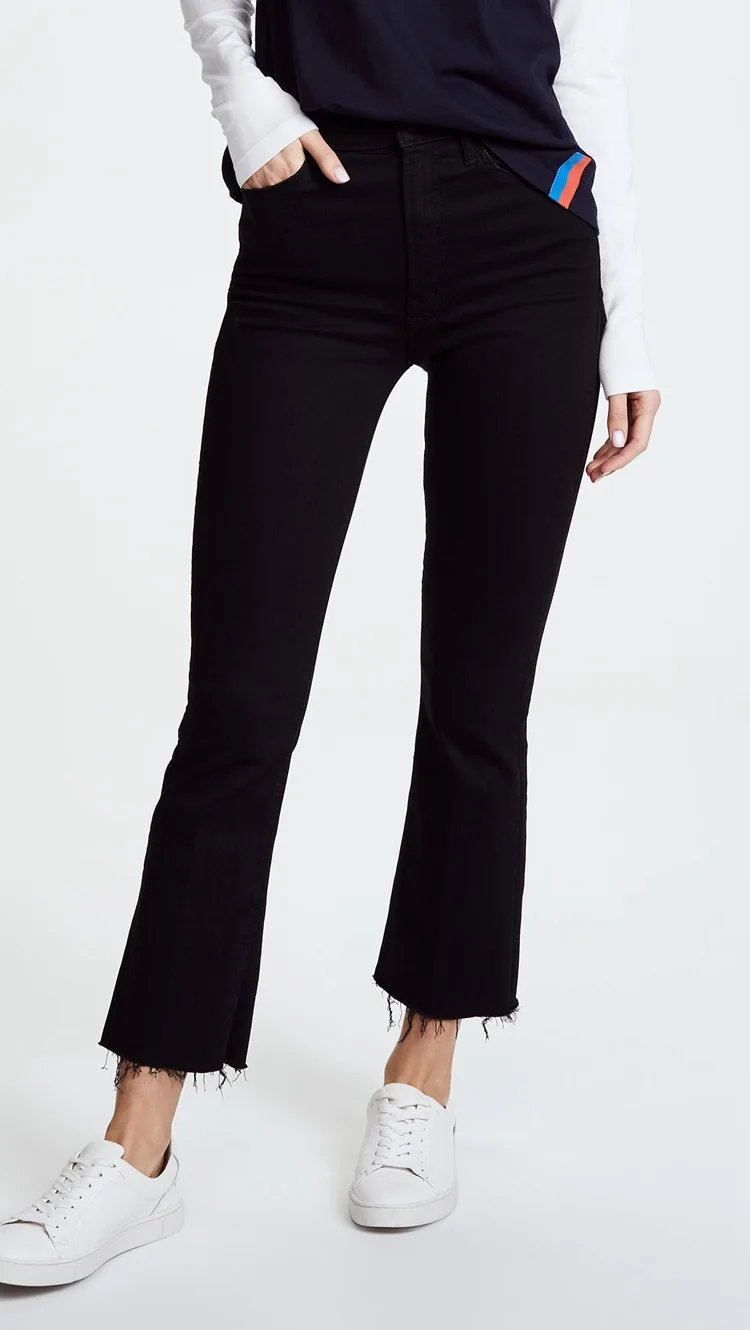 Dave&di Minimalist Slim Fit Elastic Woman Clothing Women's Denim Pants Straight Leg High Waist Fringed Cropped Jeans For Women