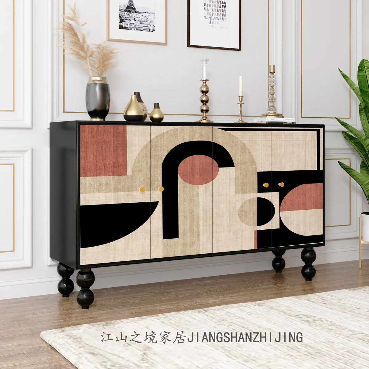 French entrance cabinet, dining side cabinet, living room, hotel, dining room aisle, solid wood storage cabinet, abstract