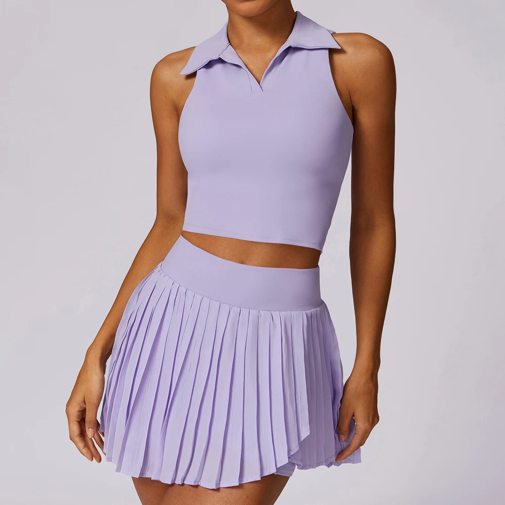 

Pink White Black Purple Two Piece Suits Golf Wear Women Gym Mini Skirts Tennis Sports Full Sets Fitness Overalls Top Short Dress