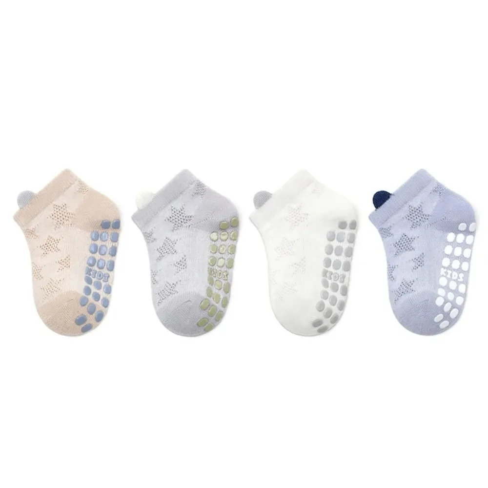 4Pairs/Set Cotton Children Socks Breathable Thin Baby Mesh Short Sock Cartoon Non-slip Boys Girls Floor Socks Spring Summer