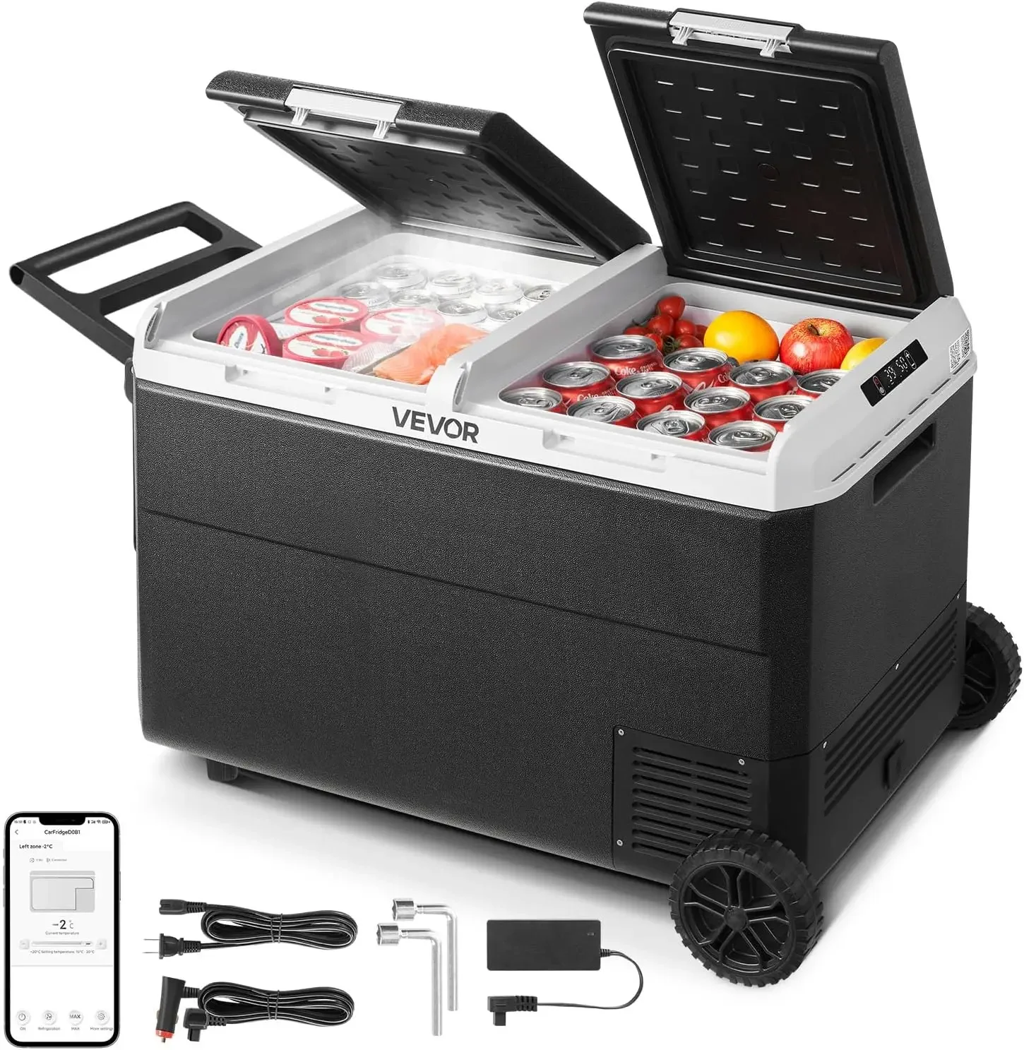 12 Volt Car Refrigerator 100 4QT 95L Car Fridge Dual Zone Portable Electric Cooler with Wheels and Handle 4 68 12 24V DC 100