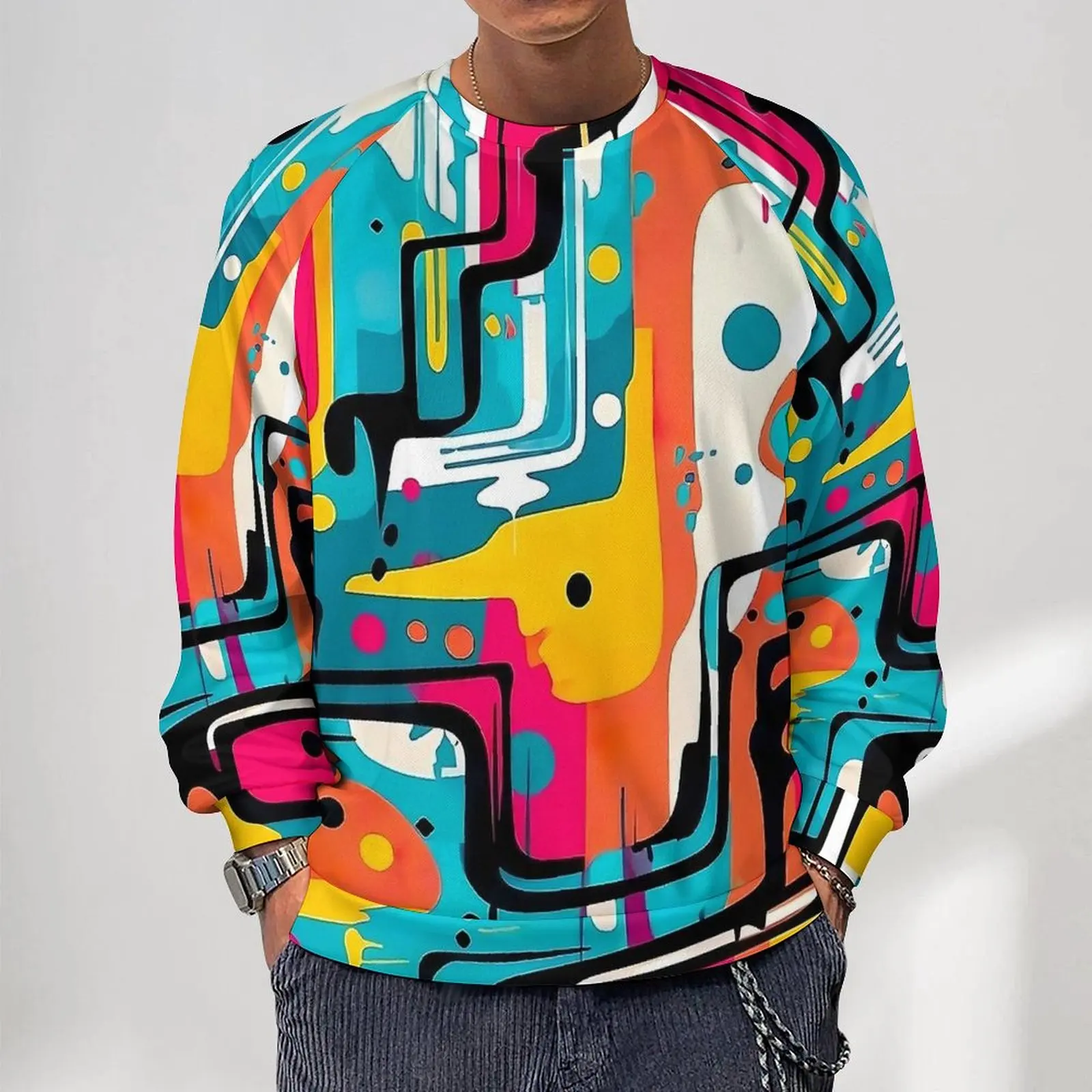 

Dynamic Color Contrast Print Casual Sweatshirts Kawaii O Neck Hoodies Autumn Long Sleeve Streetwear Oversize Hoodie Gift