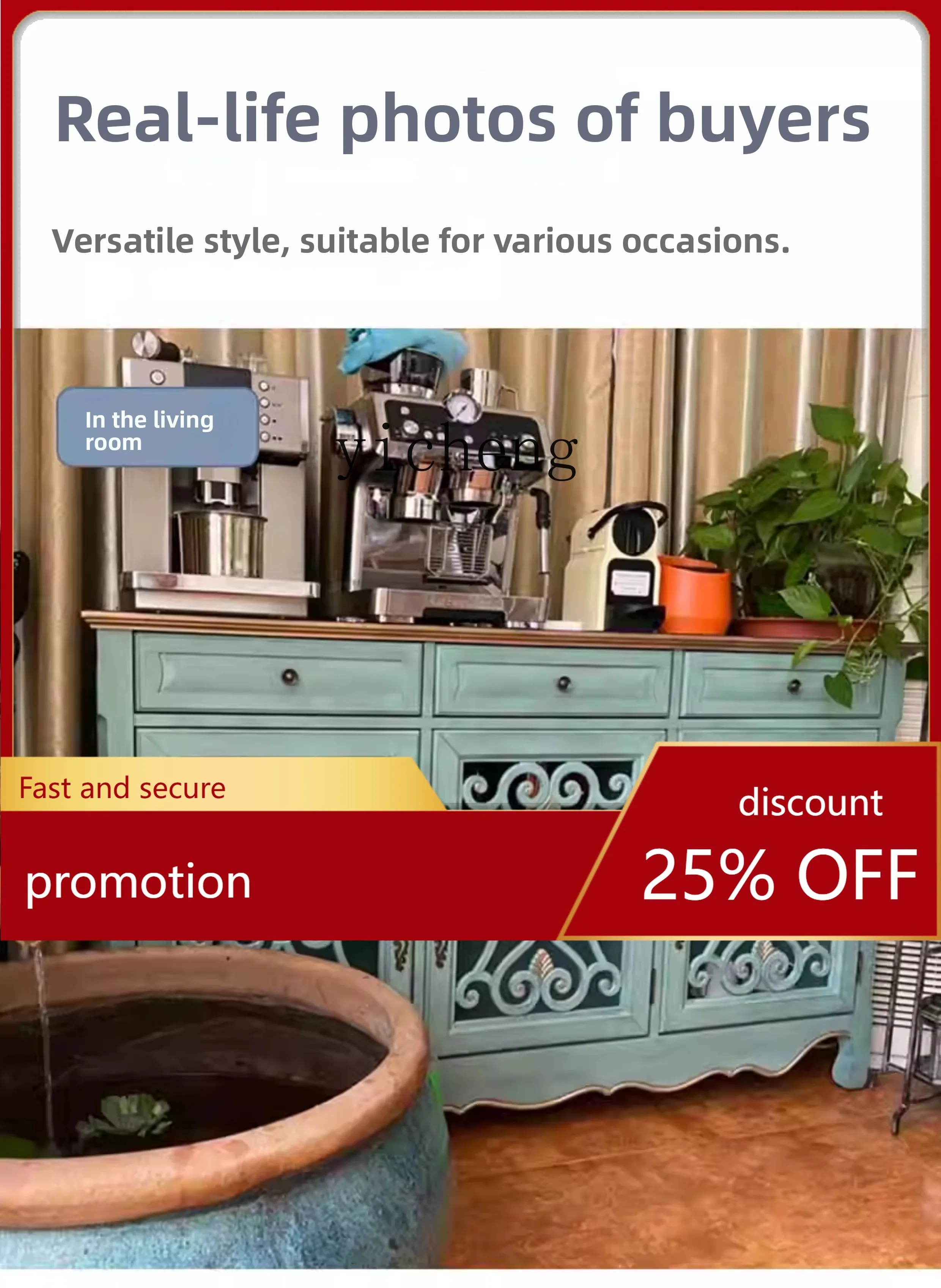 CZ  Entryway Cabinet Mediterranean Side Cabinet Solid Wood Vintage Dining Side Wall-Mounted Integrated Storage Cabinet