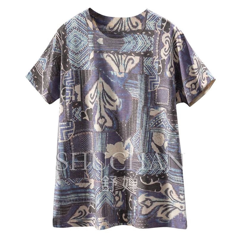 

French Art Flower Plan, High-end Cotton + Modal Crew Neck Short-sleeved T-shirt Women 4Z97 T Shirt Women