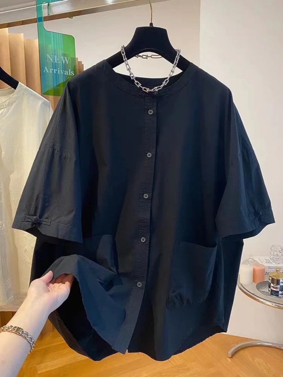 

Summer ort Sve irt Women's Loose Fit Casual Button up Chinese Sle plus Size Women's Clothing Commute Sle Pure Color