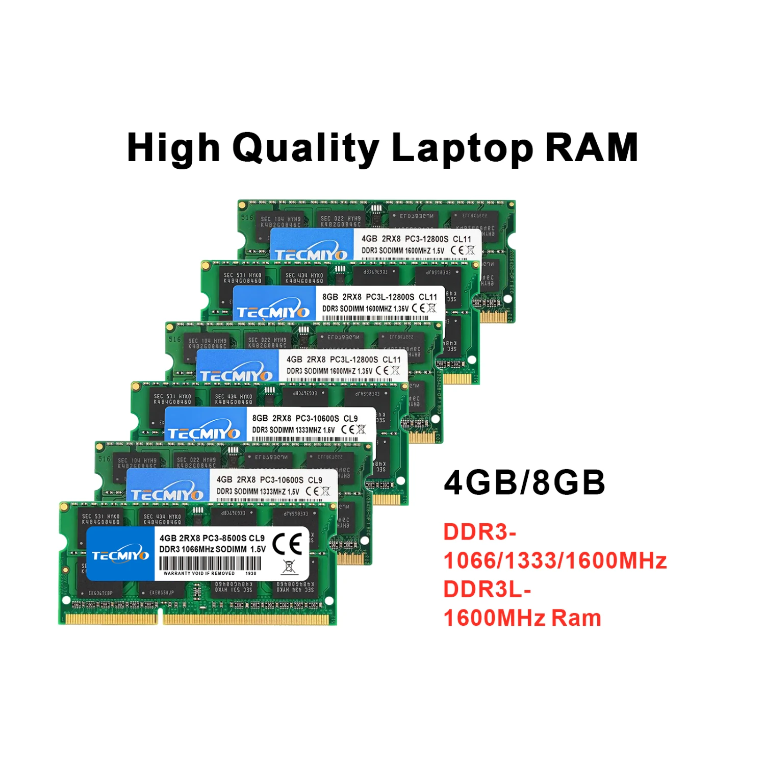 Laptop Memory RAM DDR3 DDR3L 4GB 8GB 1600MHz 1333MHz 1066MHz 1.35V/1.5V PC3/PC3L-12800S PC3-10600S PC3-8500S -1PC Green