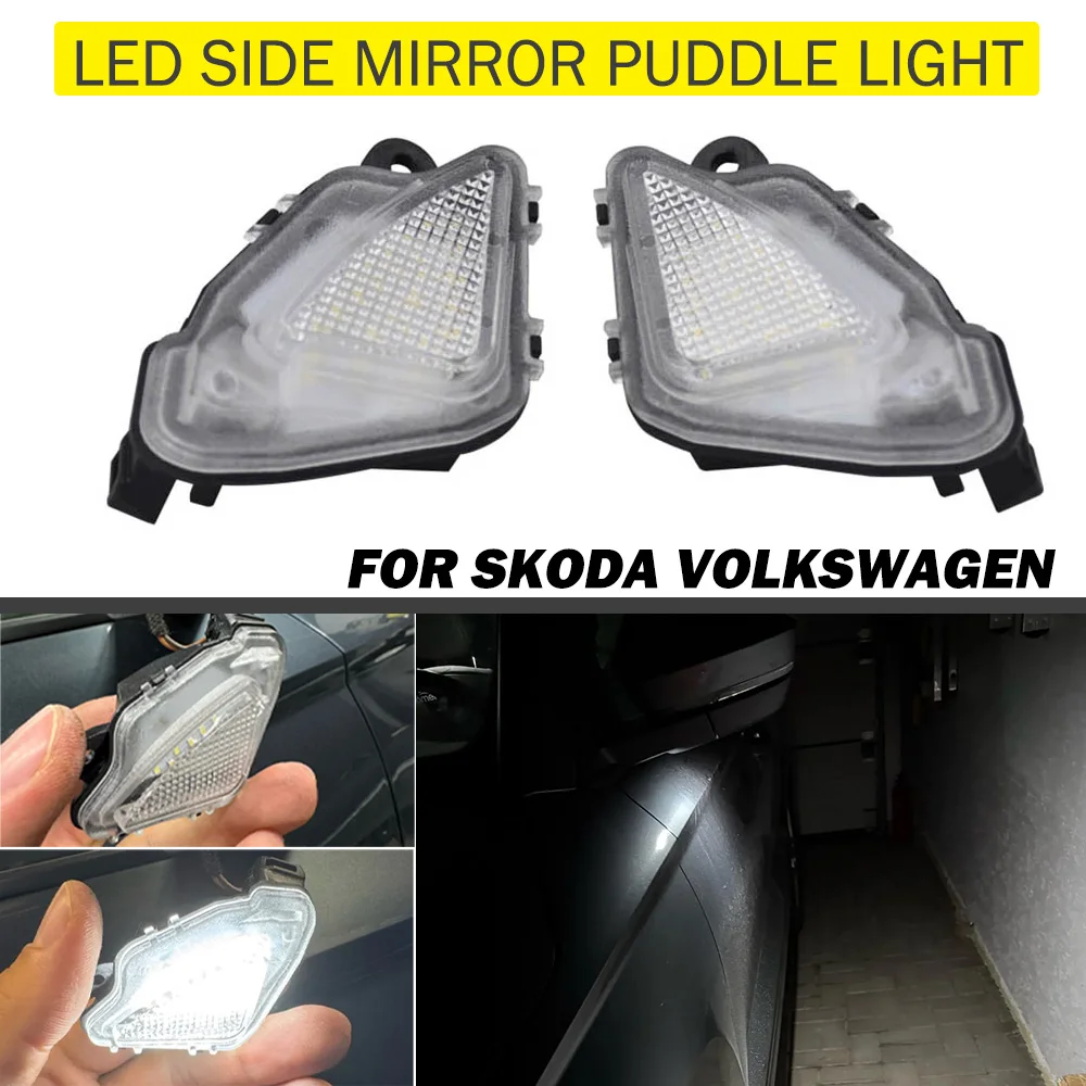 2PCS LED Under Side Mirror Puddle Light For Skoda Octavia Superb Kodiaq Karoq 2017-2021 VW T-Roc 2020 3T0945291A Welcome Light