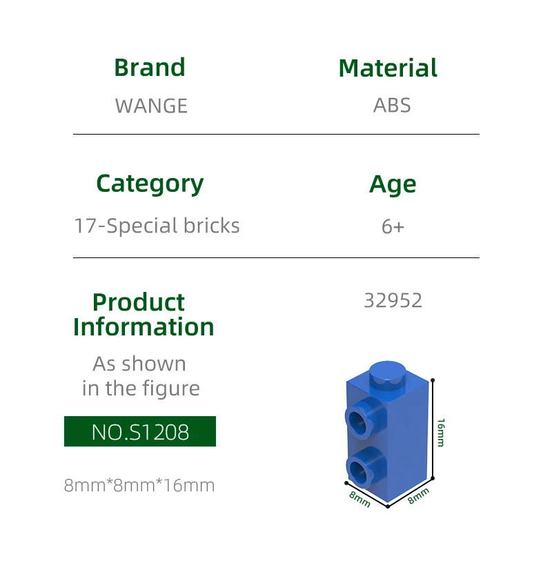 Wange 138Pcs/lot 32952 1x1x1 2/3 with Studson Side Block Moc Color Accessories Compatible with Brick DIY Construction Kid Toys