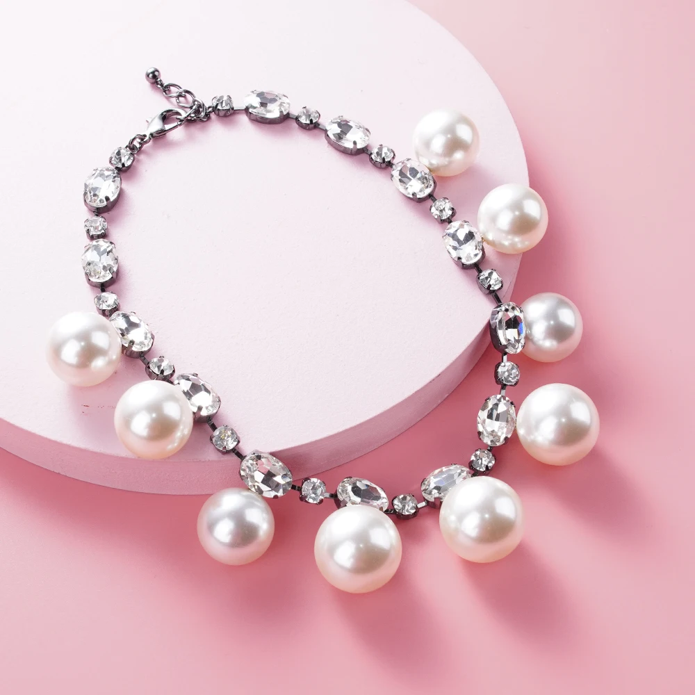 

Luxury Fashion Rhinestone Simulated Pearl Necklace Women's Wedding and Theme Jewelry Collar Exquisite Style