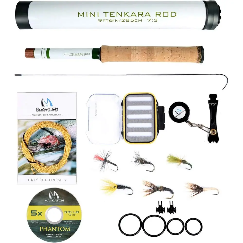 

Compact Tenkara Fishing Rod Combo with Extra Tip Sections, 12t & 9t6, 9'6 Length