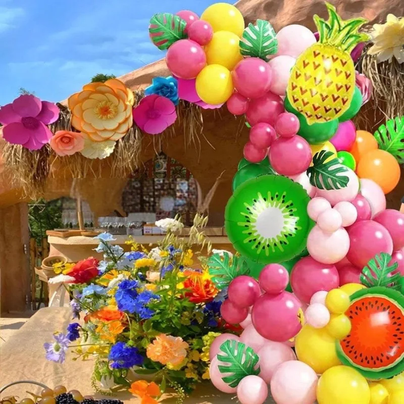 

Гавайская вечеринка, композиция из воздушных шаров, арка, детское украшение на день рождения, сцена, лист монстеры, ананас, гирлянда, реквизит для фотосъемки