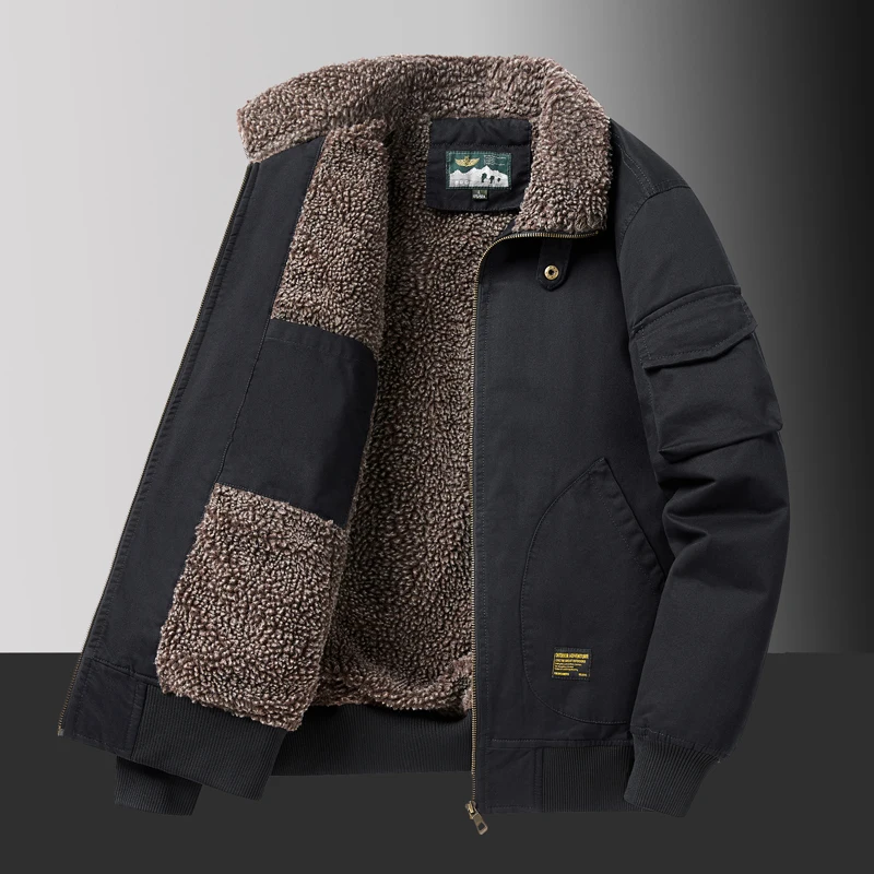 

Autumn and Winter Lamb Cashmere Jackets Men Thick and Warm Cotton Jackets Men Loose Oversized Fur Collar Jacket Warm Jackets