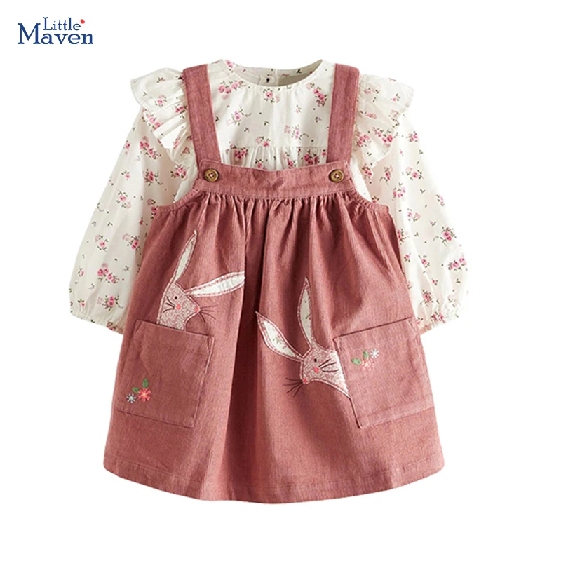 Little maven Clothes for Baby Girls Children\'s Clothing Autumn Spring Kids Clothes Cotton Flowers Shirt + Dress Set Costumes