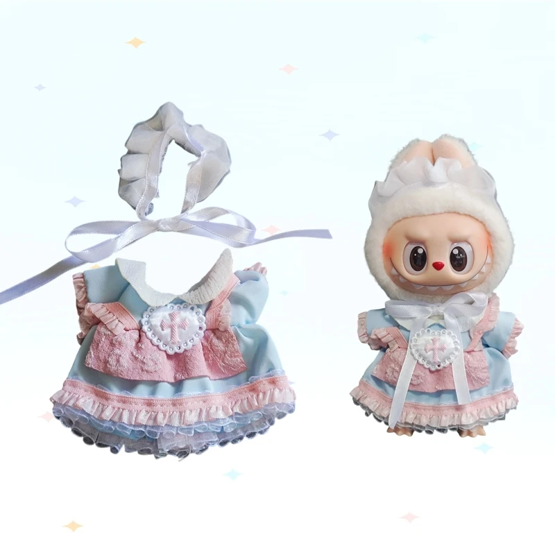 17cm roupas para labubu idol bonecas festa a roupa acessórios roupas crianças presente bonito saia xadrez