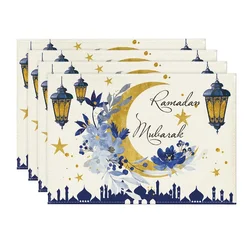 2pc Lantern Castle Flower Ramadan Placemats Linen Table Mats 40X30 Nordic Western Placemat Cup Mats Coasters