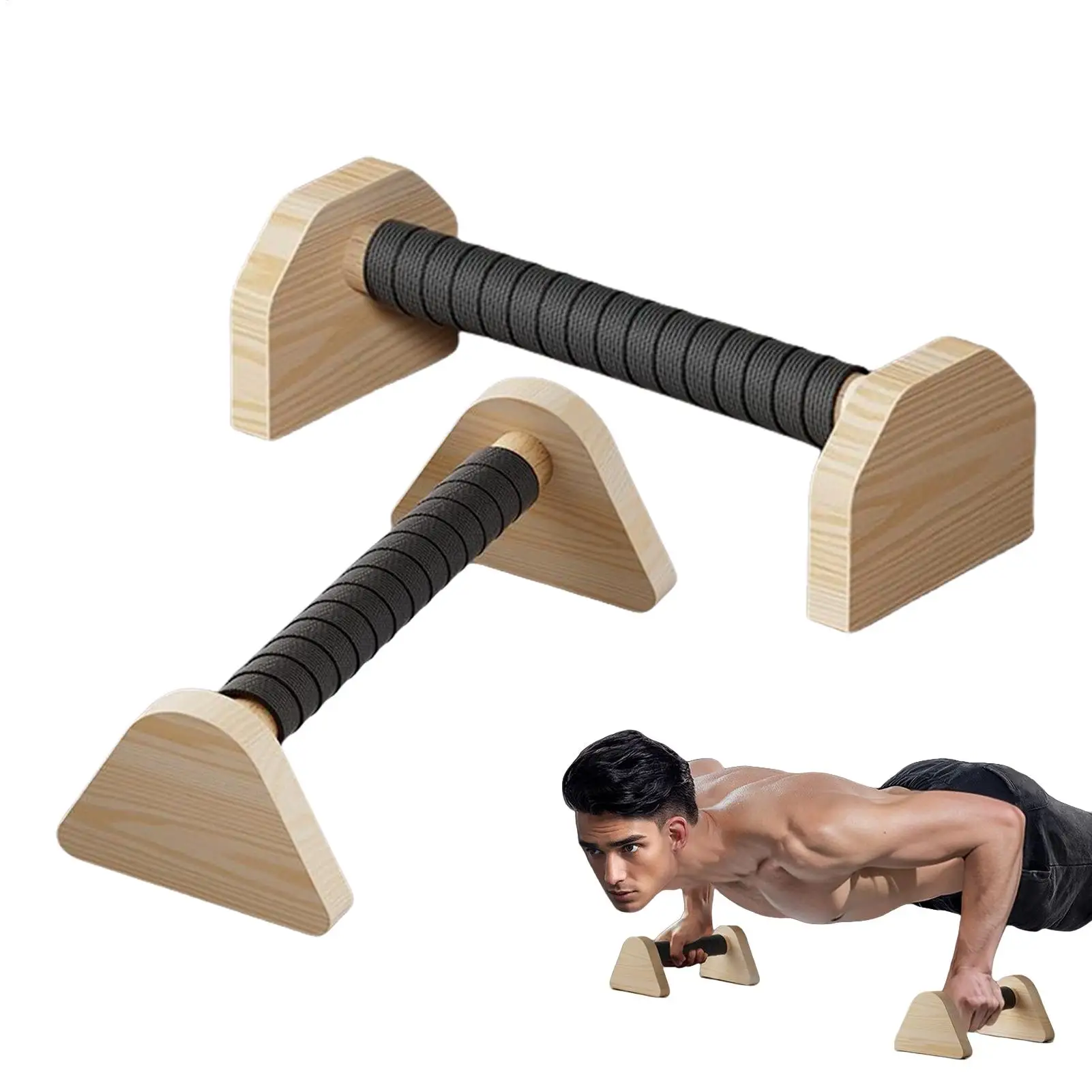 

Solid Wood Push up Bar Pull up Stand Handles Parallettes Handles Exercise Equipment for Home Wood Parallettes Bar for Floor Use