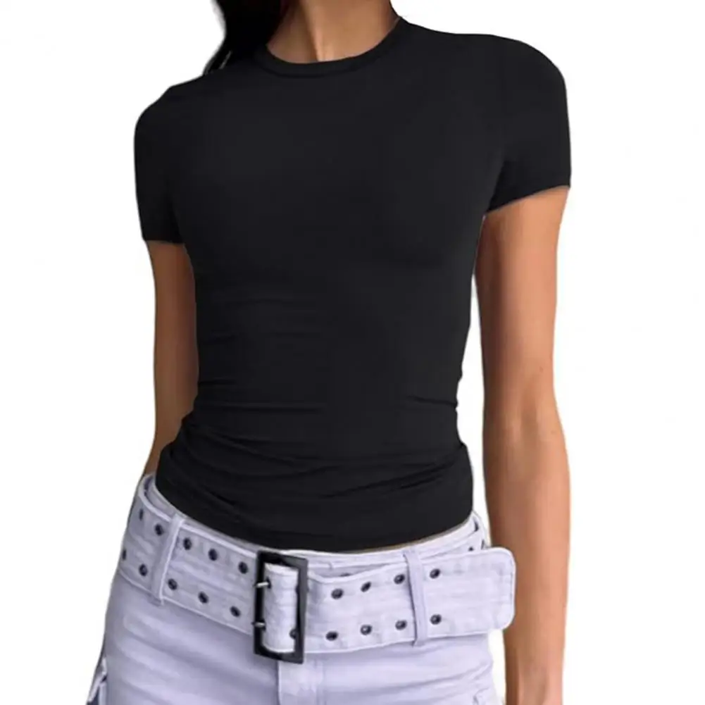New Short Sleeve T-Shirt Women Solid Simple Casual Soft All-Match Hot Basic Crop Tops Tees Summer Fashion