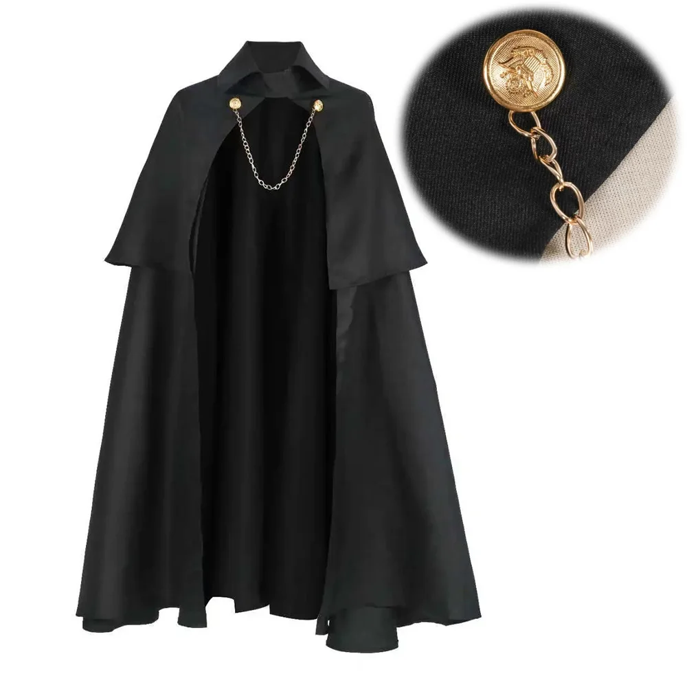 

Inui Sajuna Cosplay Gothic Medieval Party Punk Robe Cloak with Chain Costume Military Black Knight Viking Pirate for Halloween