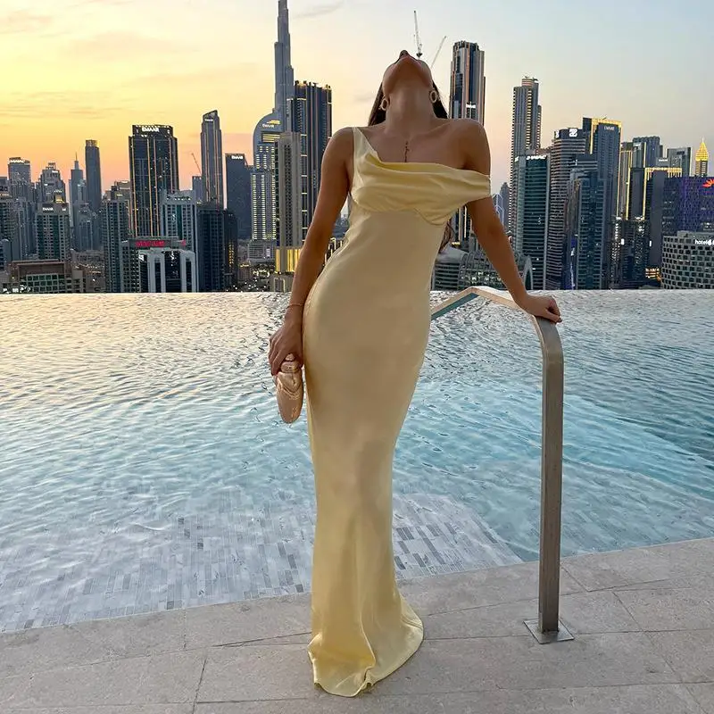 Ele Satin ter Dr Sexy Spicy Girl Summer Wind Cross-Border New Sle JY2580 High Waist Bodycon Dr One-Piece