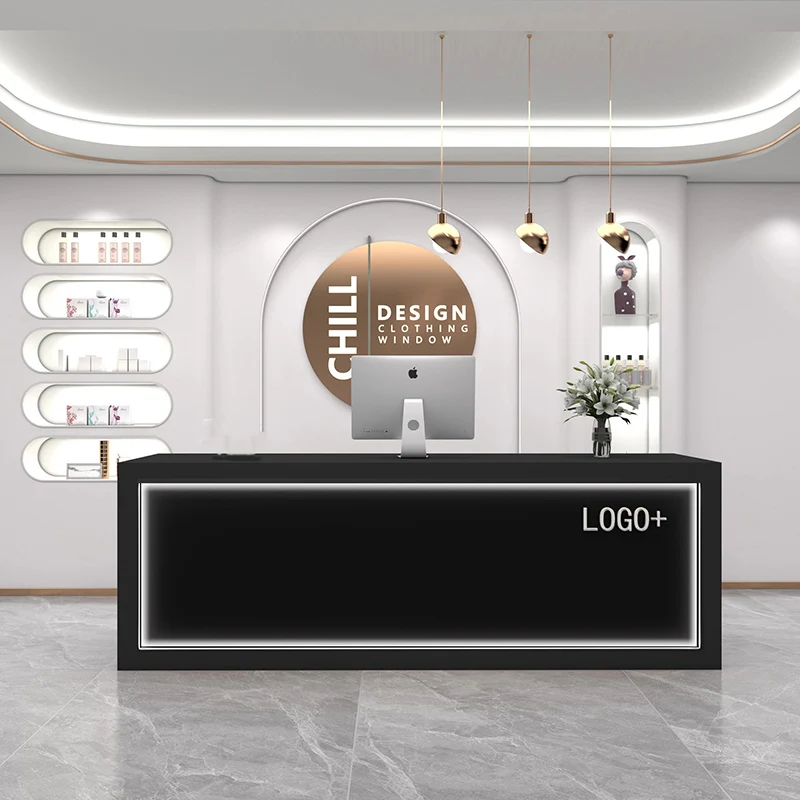 

Storage Wood Reception Desk Counter Cashier Beauty Modern Office Luxury Reception Desk Counter European Trendy Salon Furniture