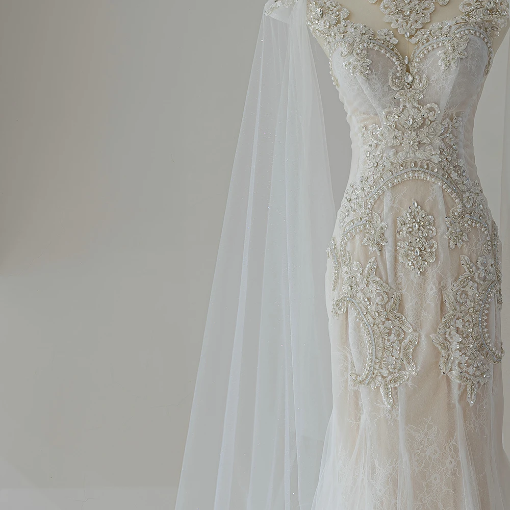 Fabrik Großhandel Förderung Hochzeit Kleid Angepasst Elegante Hochzeit Meerjungfrau High Neck Perlen Backless Vestido Noiva QW01913