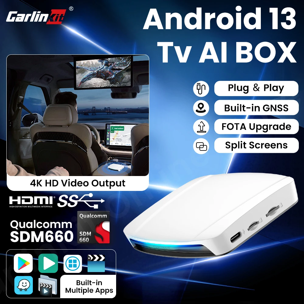 

CarlinKit HDMI Output 1080P Android 13 CarPlay AI Box SM660 8-Cores Android Auto Wireless CarPlay Dual Screen Intelligent tools