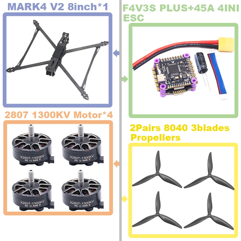 MARK4 V2 8inch F4V3S/F4V3S PLUS Flight Control 45/60A 4INI ESC Rack drone FPV carbon fiber PV Racing Drone Quadcopter Freestyle