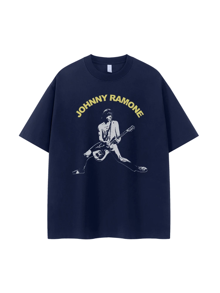 Retro Portrait Print American Street Punk Rock Short Sleeve T-Shirt Loose Fit Pure Cotton Breathable Casual round Neck Top