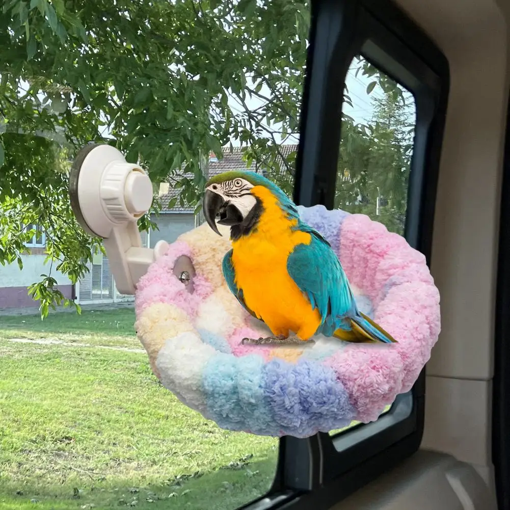 Handmade Bird Nest Coral Velvet Bird Nest with Suction Cup for Parrot Lovebird 2-in-1 Plush Nest for Travel Birdcage Removable