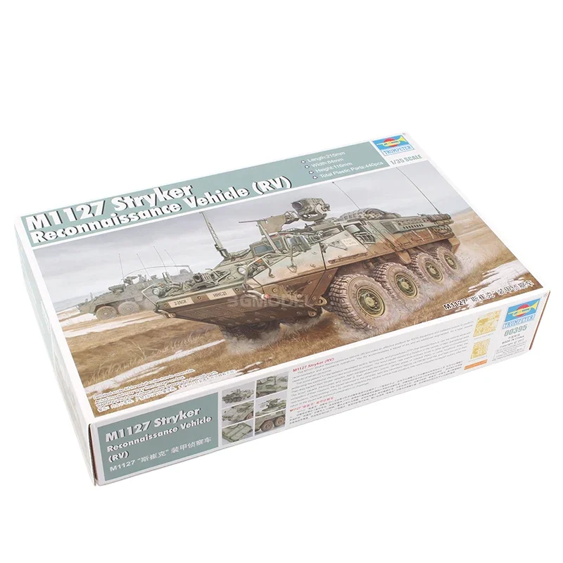 Kit de modelo militar ensamblado Trumpeter 00395, vehículo de explorador Stryker americano M1127 con soldado 1/35