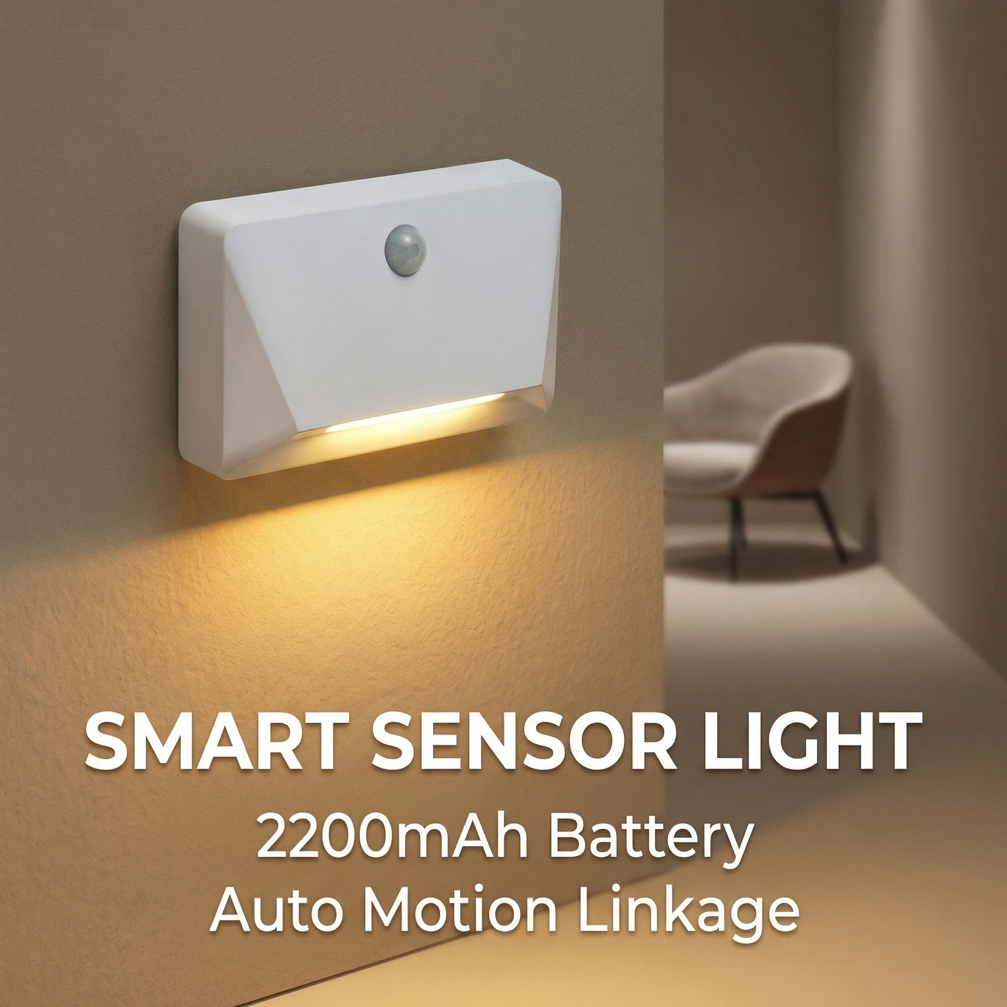 Smart Motion Sensor LED Wall Light - 2200mAh USB-C Fast Charge, 3 Adjustable Brightness, Multi-Device Link for Indoor/Outdoor Security Lighting