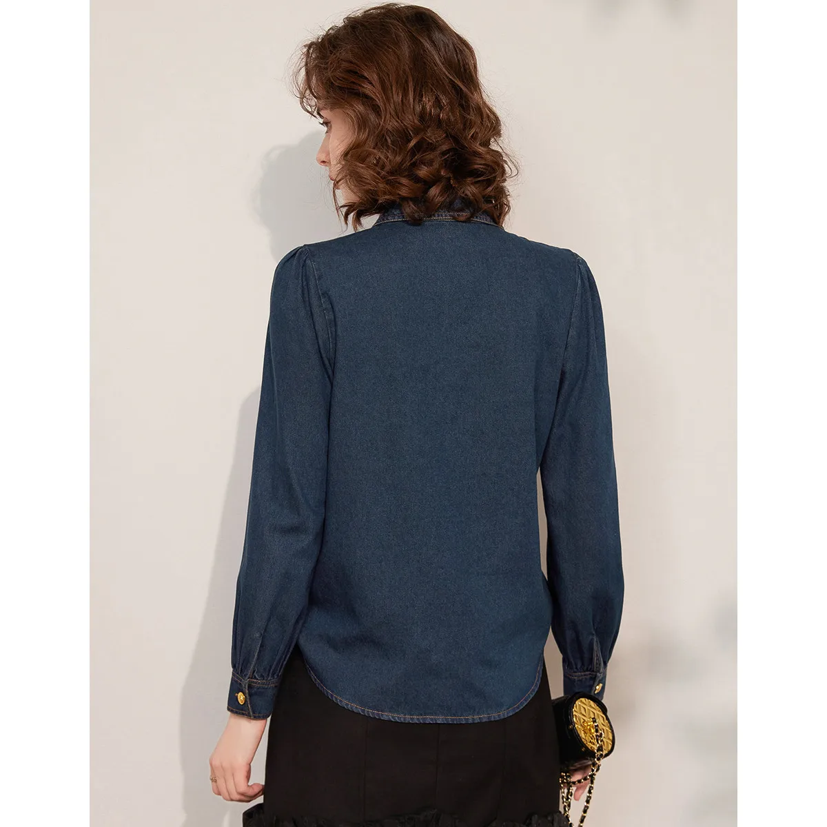 LOUIS YAO 2025 Spring Autumn Double Pocket Button Decorative Denim Shirt Casual Loose Collar Long Sleeve Women's Shirt