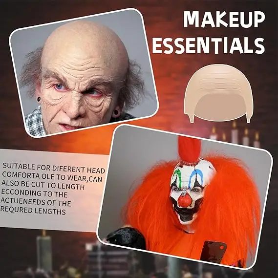 Gorro de peluca de calavera falsa sin pelo con cabeza de piel calva gruesa, disfraz de disfraz, sombrero de Cosplay para hombres y mujeres, fiesta de Halloween