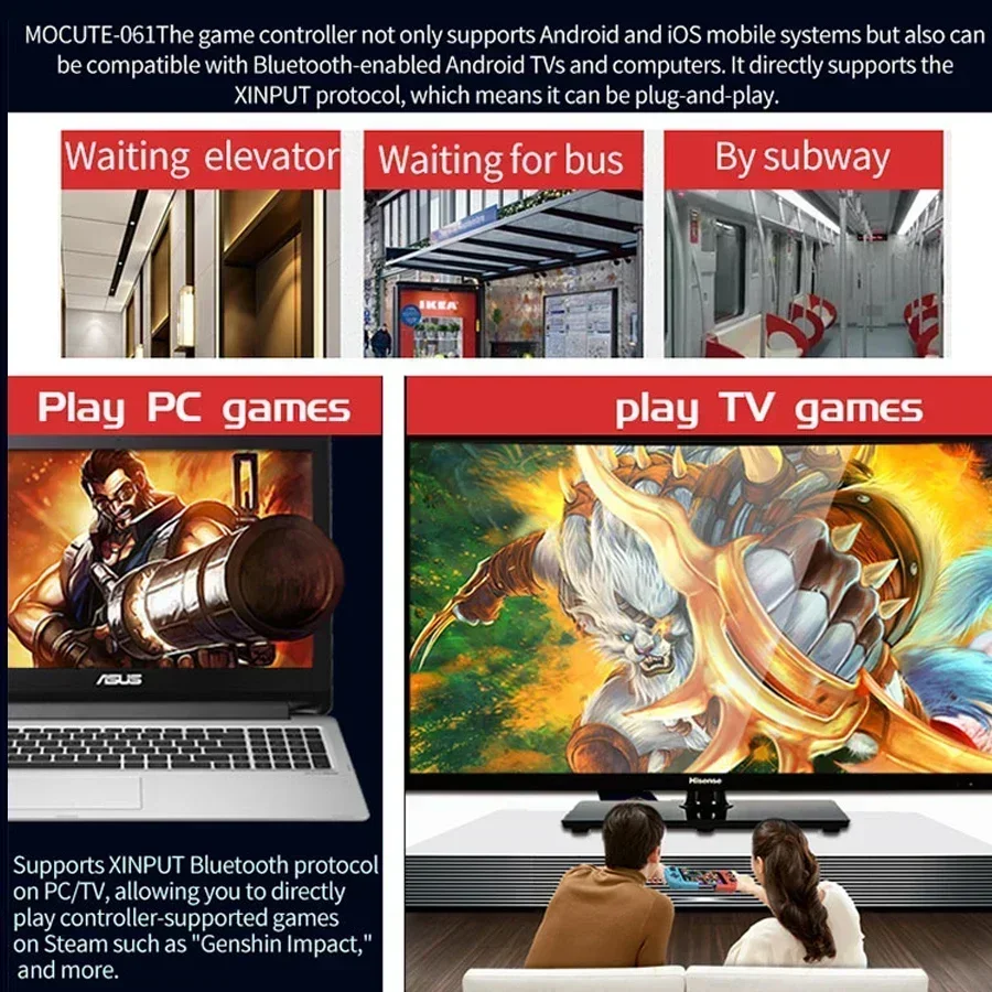 Mocute 061 Type-C Gaming Portable Joystick Gamepads Left Right Split Wireless Bluetooth Game Controller for Android/IOS Phones