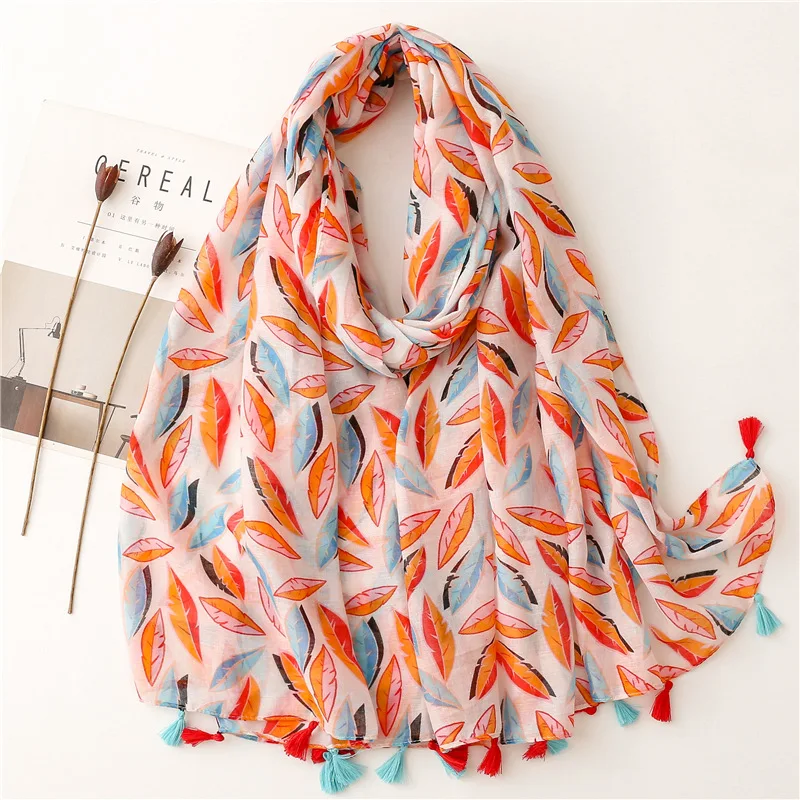 2024 Fashion Aztec Floral Thin Tassel Viscose Shawl Scarf Lady Print Soft Pashmina Stole Wrap Snood Bufandas Muslim Hijab Sjaal