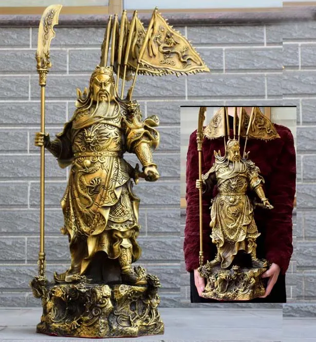 60CM huge HOME shop Hall Bring wealth Recruit money GOOD LUCK God of fortune royal 9 Dragons guan gong FENG SHUI Brass statue