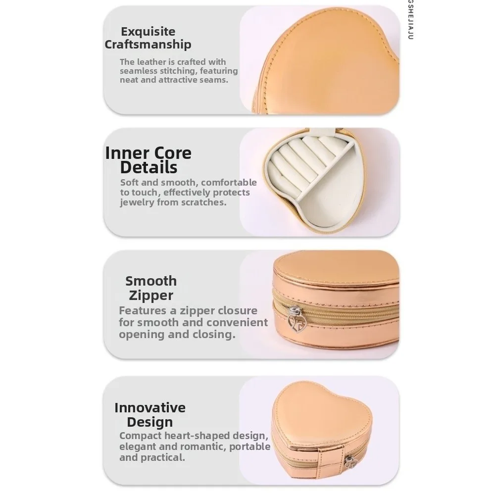 Velvet Travel Jewelry Organizer Box Soft Lining Heart-shaped Jewelry Storage Boxes PU Leather Anti-Scratch