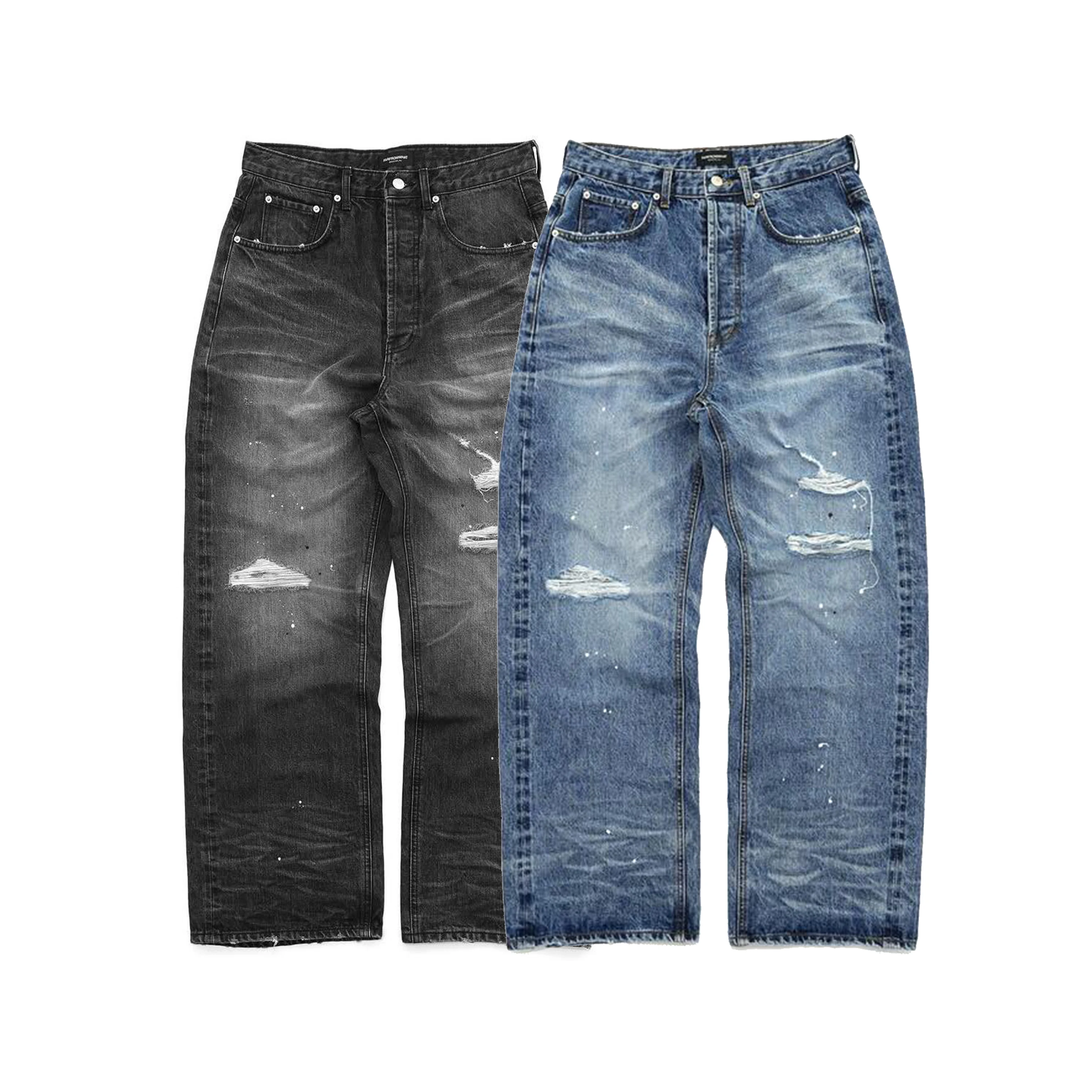 

Bla Cow Denim Jeans Water Waed Destroyed Casual Straight Leg Loose Fit mid High Waist Long Pants for Young Men