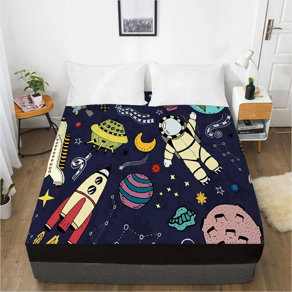 

Cartoon Elastic fitted sheet bed sheet With An Elastic Band Mattress Cover Customizable size lovely Bed cover for kids Black