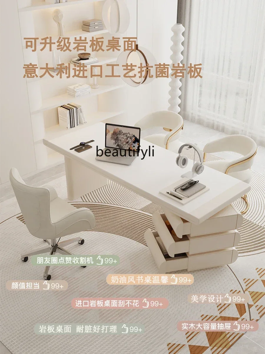 182C Cream wind solid wood desk living room study light luxury beauty salon medical beauty negotiation office calligraphy table