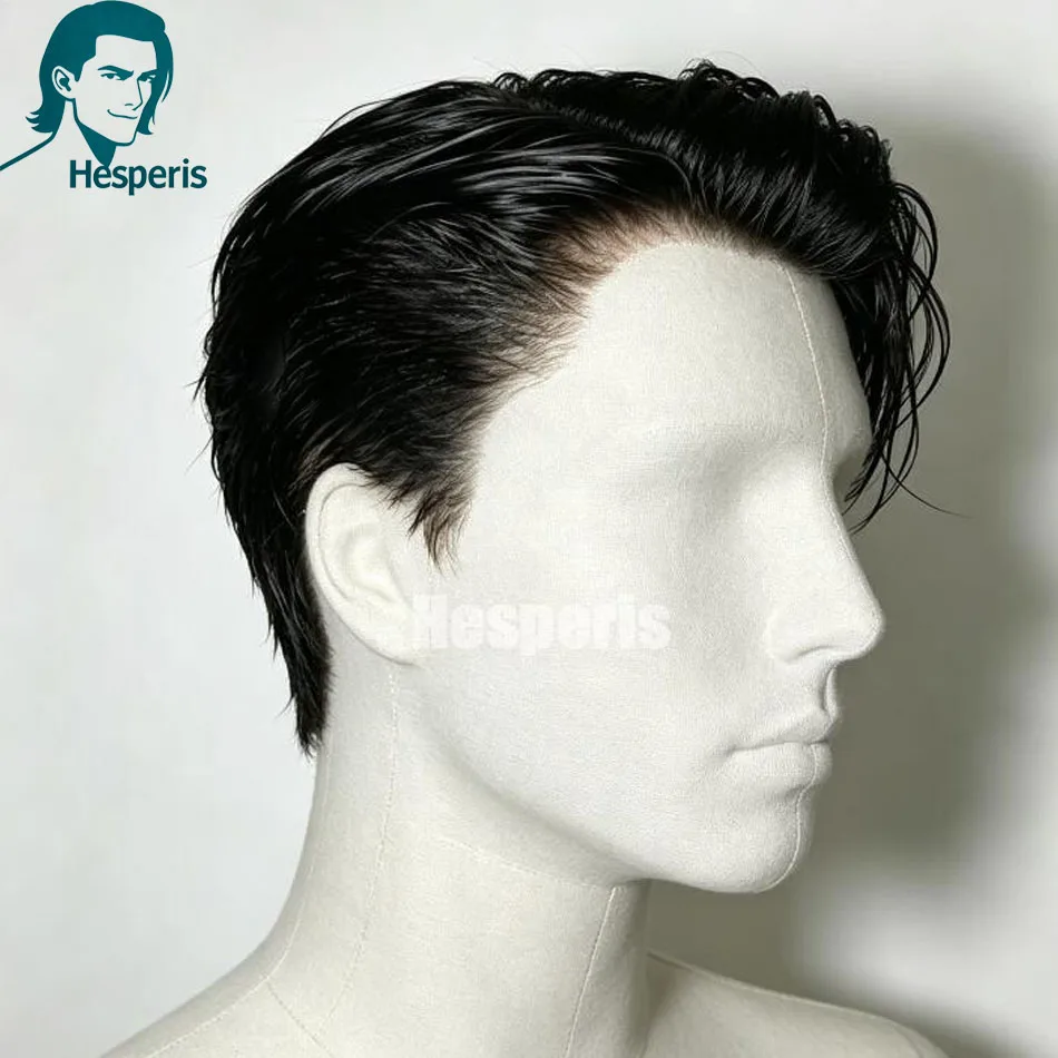 Hesperis Men Wig With Bangs Human Hair Wig Short Sides Long Top Wig Side Part Wig Fluffy Layered Wig Party Cosplay Daily Wear