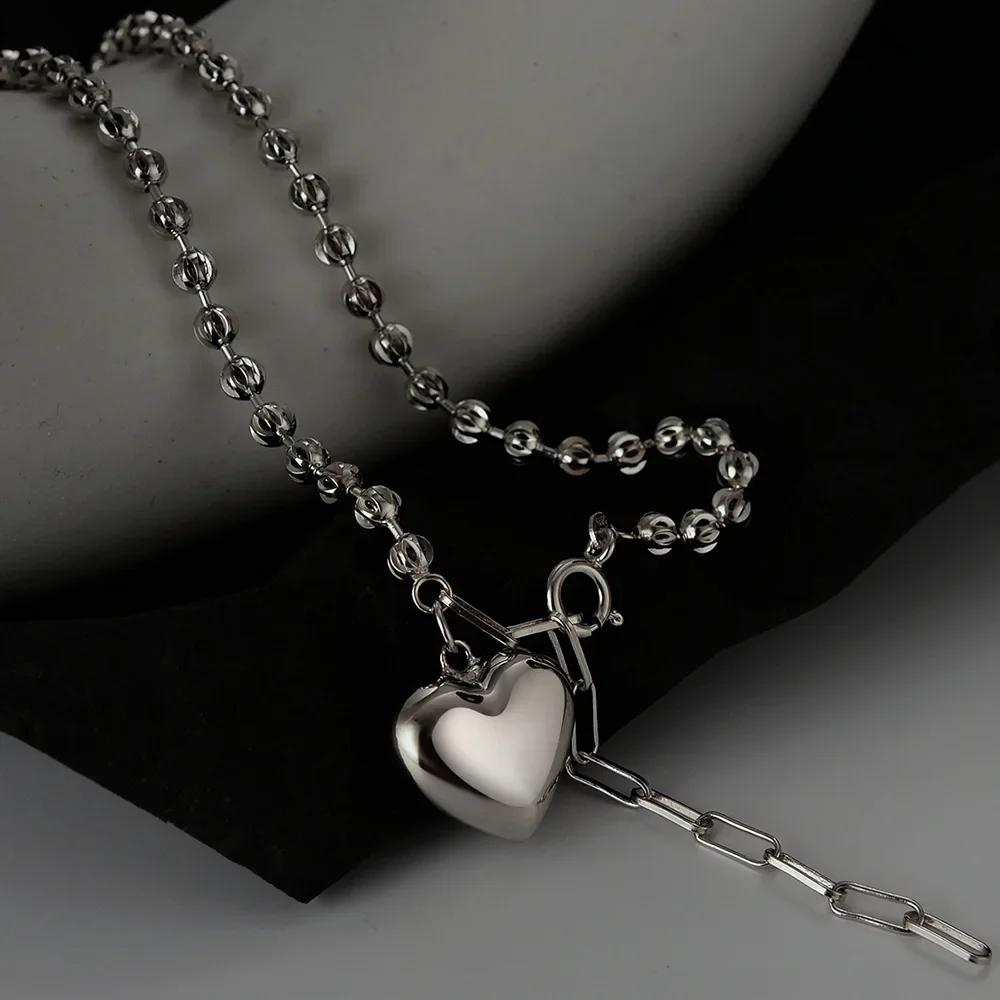 Ables Chic Solid 925 Silver Polished Heart Charm Creative Chains Original Woman Necklace Y1S2N1006