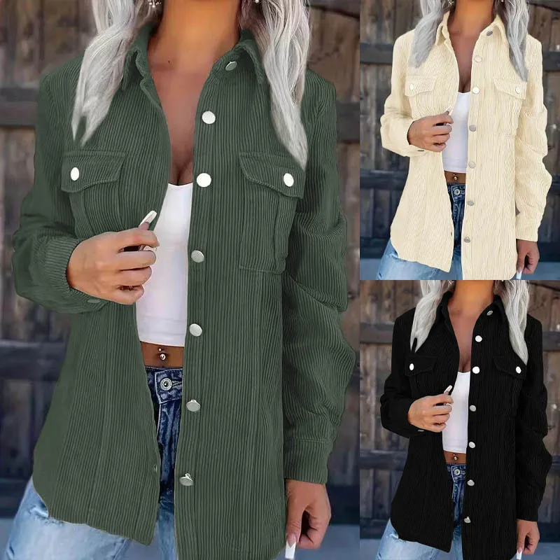 

solid color corduroy lapel cardigan loose casual temperament jacket women's clothing