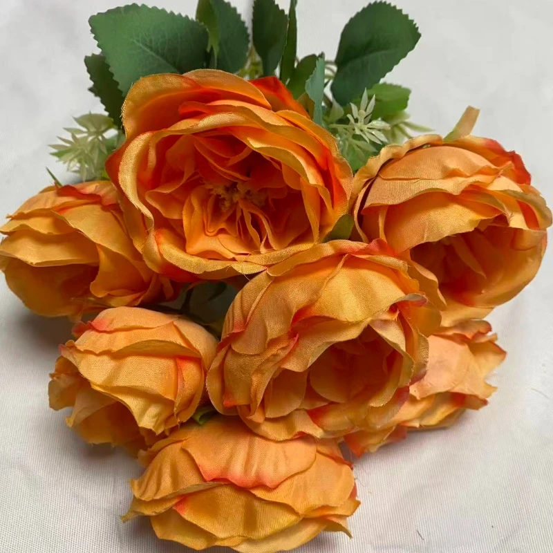 2/5 Stück Künstliche 7-köpfige Rosensträuße aus Seide, Kunstblumen für Hochzeitsdekoration, Rosa Austin-Rosen, Simulationsblumen für Saaldekoration – Detail 5