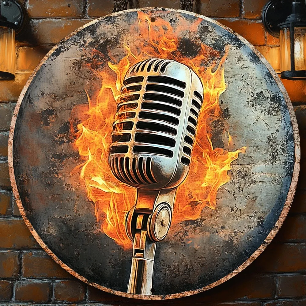 

Vintage 2D Rock Microphone Metal Wall Art - 8x8 Retro Music Decor