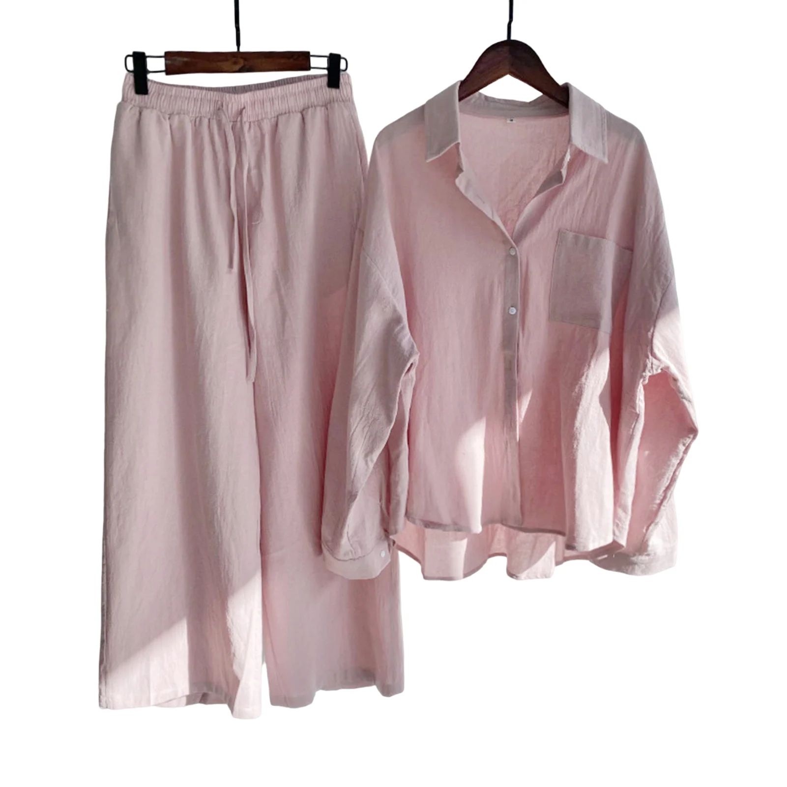 Female 2 Piece Shirts Pants Suit Comfortable Wearing Shirt Pants Set for Women Outing Travelling Wear